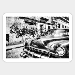 Cuban Car Black And White Sticker